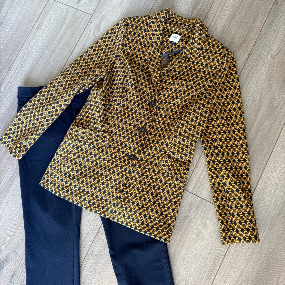 CAbi Kensington Proper Standout Medallion Blazer Mustard Navy Medium